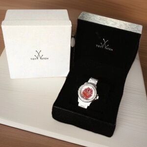 RARE AUTH TOYWATCH “TATTOO ROSE” CRYSTAL BEZEL WHITE PLASTERAMIC WATCH-HTF